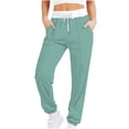 thumbnail image 3 of ctdiral Womens Fleece Sweatpants Casual High Waist Drawstring Straight Leg Tapered Pants Outdoor Active Joggers with Pockets Fall Workout Athletic Long Pants Trousers Mint Green M, 3 of 6