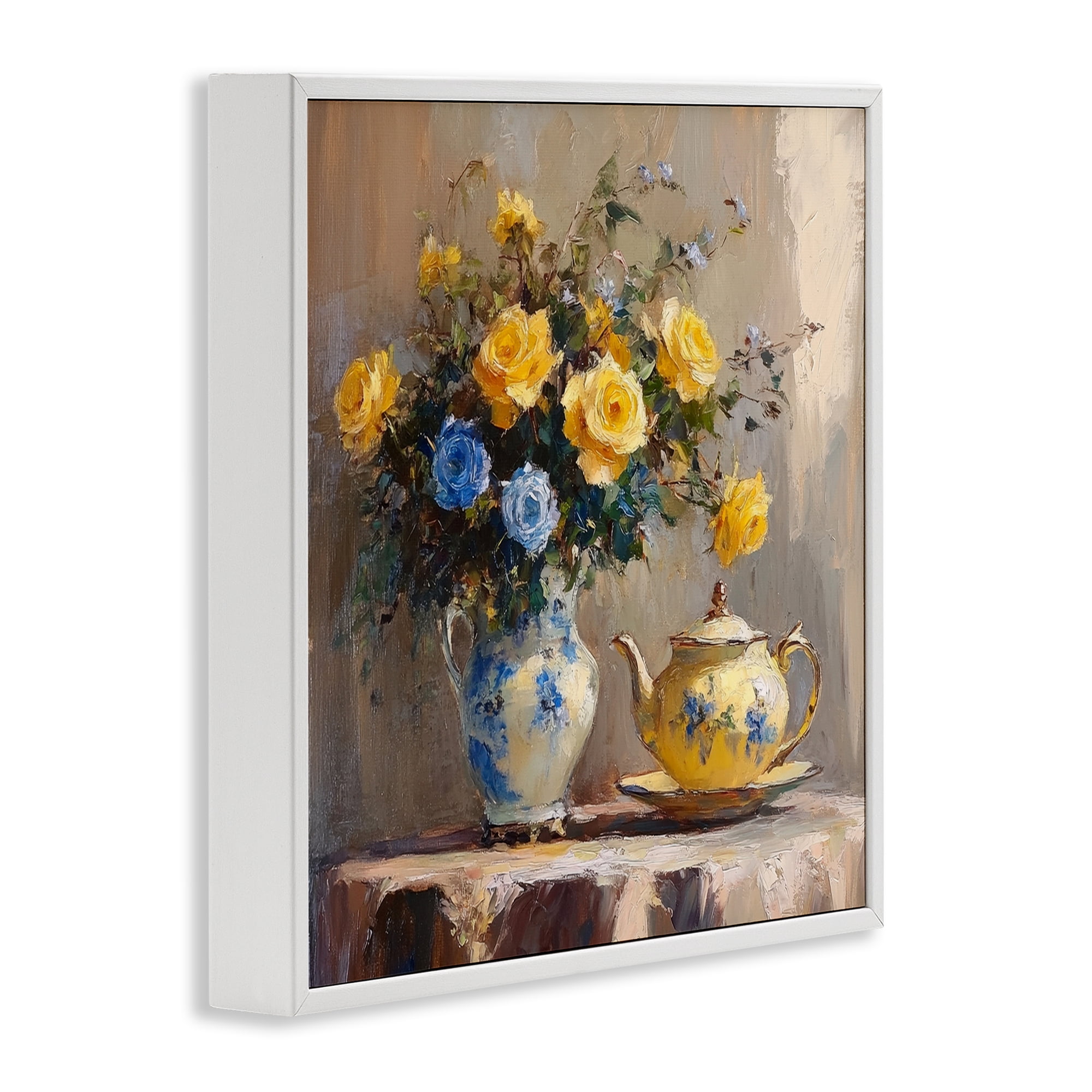 Stupell Industries Tea Time Blue & Yellow Bouquet White Framed Giclee Art, design by Petal Prints Design
