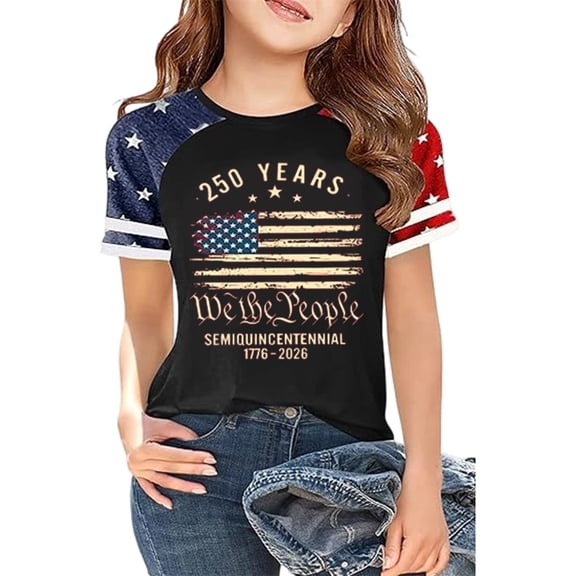 Glisme 250Th Anniversary Toddler Boys Girls T-Shirt USA Letter American Flag Print Short Sleeve Crew Neck Tops Summer Independence Day Casual Boys Tees Size 1-2 Years Black