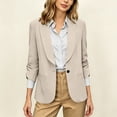 thumbnail image 4 of Women's Dress Blazer Jacket Ruched Sleeve Office Shawl Collar Jacket with Single Button Business Casual 3/4 Sleeve Suit Coat, 4 of 9