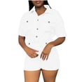 thumbnail image 2 of Hrsba Solid Color Short Sleeve Romper for Women Button Front Top with Pockets and Shorts Summer Outfits, 2 of 4