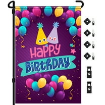 Happy Birthday Garden Flag | Bonus Flag Pole, Wind Clip & Stopper Included, Premium Fabric, Double Sided Design| Birthday Summer Outdoor Decor Yard Garden Flag - 12.5  x 18