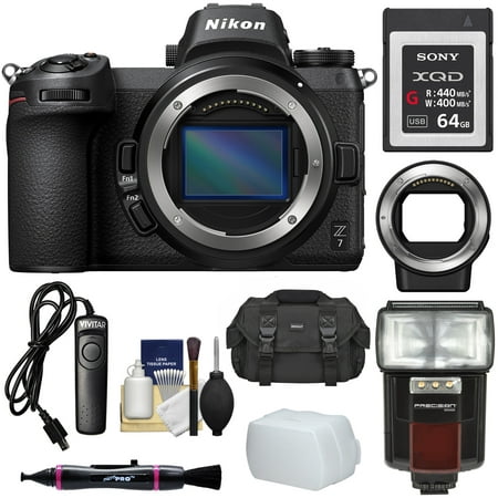 Nikon Z7 Mirrorless Digital Camera Body with Mount Adapter FTZ + 64GB XQD Card + Case + Remote + Flash + LED Video Light +