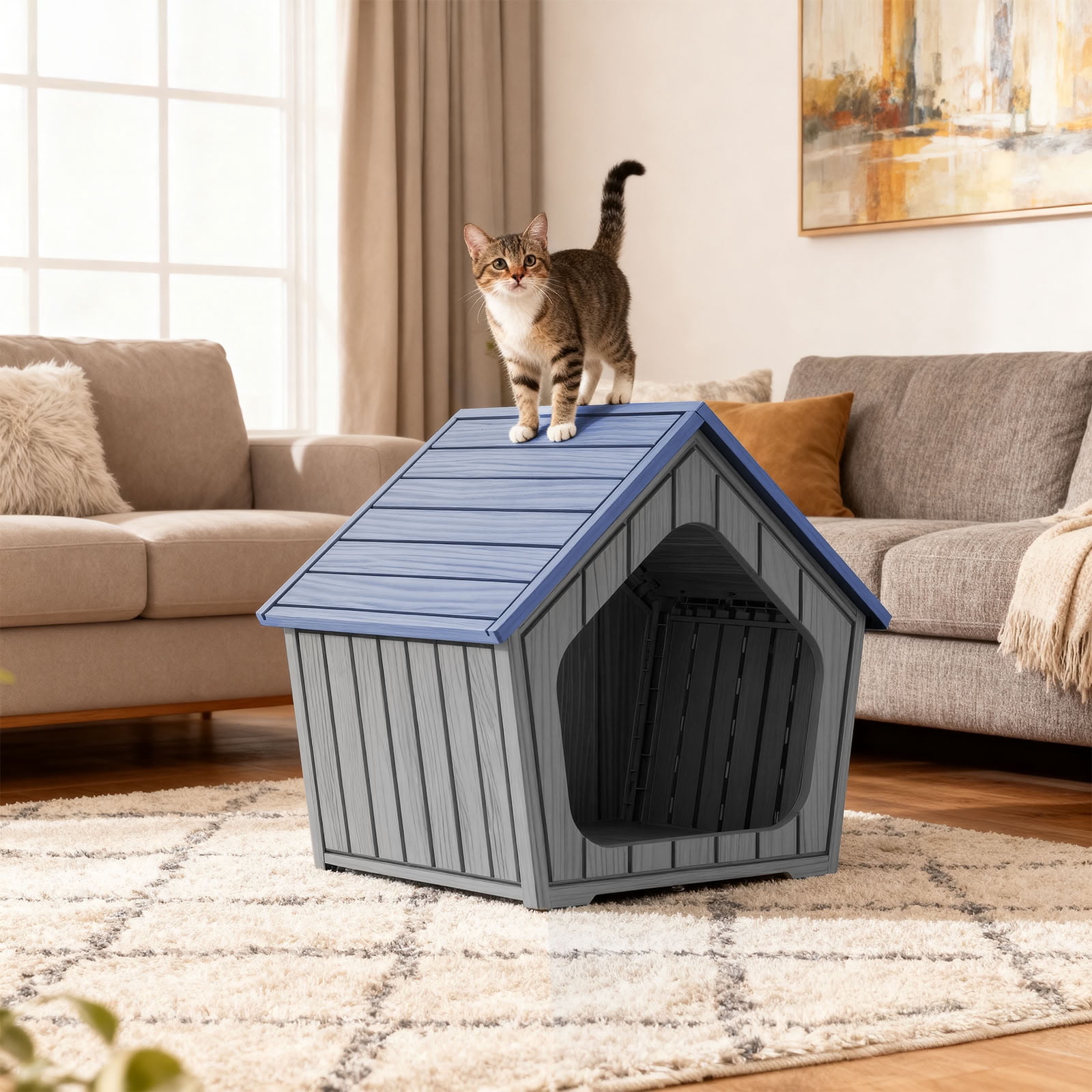 MAYEERTY Small Cute Cat Dog House, Tool-Free Installation Durable Pet House for Outdoor/Indoor