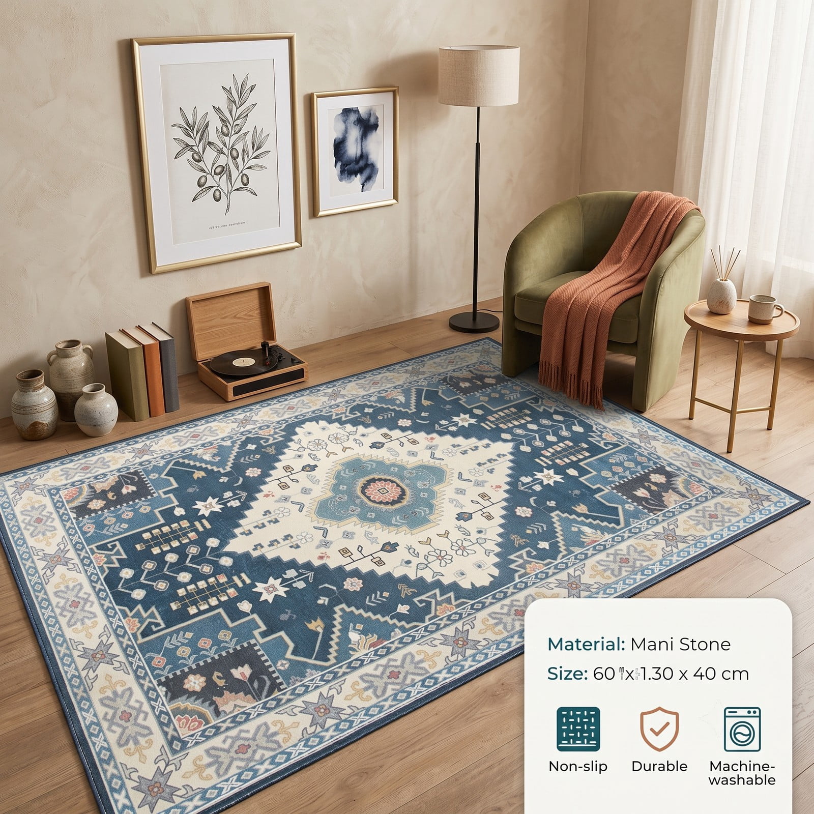 ALPULON Faux Wool Area Rug Large Soft Non-Slip Floor Carpet for Living Room Bedroom Dining Room Entryway Water-Resistant Washable Home Decor Mat, Multicolor