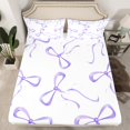 thumbnail image 2 of jejeloiu Kawaii Bowtie Ribbon Bed Sheets,Lovely Bow Knot King Sheets,White Purple Sheet Set For Girls Teens,Luxury Bedroom Decor,4 Pieces, 2 of 7