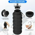 thumbnail image 3 of 2 Pcs Collapsible Water Bottles 16.67oz Silicone Travel Foldable Portable Water Bottle with Buckle Silicone Lightweight Reusable Leakproof for Camping Hiking Cycling Sport (black Orange), 3 of 8