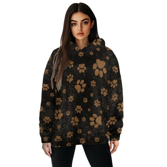 SCRAWLGOD Dog Paw Hoodies for Women Pullover Graphic Sweatshirt for Women Trendy Fall Clothes Soft Hooded Blouses Women Long-Sleeve Women's Sweatshirt Plus Size S Vacation