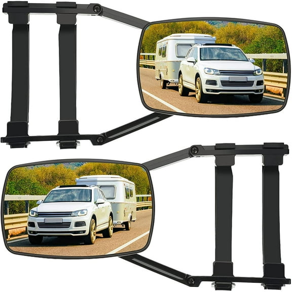 2 Pcs Mirror Extenders Towing Universal Clamp-on Mirror Adjustable 360 Degree Rotation Towing for Vehicle Car Truck Trailer, Black