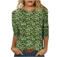 thumbnail image 2 of CLOISE T Shirts for Women 3/4 Sleeve Plus Size Tops Crewneck Casual Pullover Print Loose Summer Blouses Green 2XL, 2 of 5