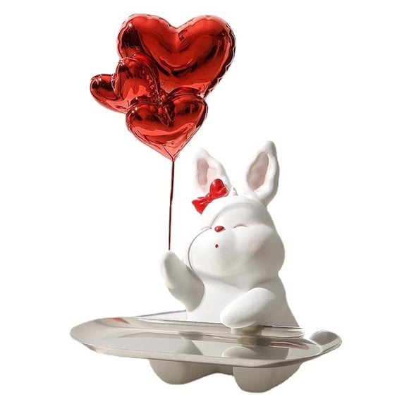 Bandeja de almacenamiento creativa de conejo Fernando escultura de adorno rojo