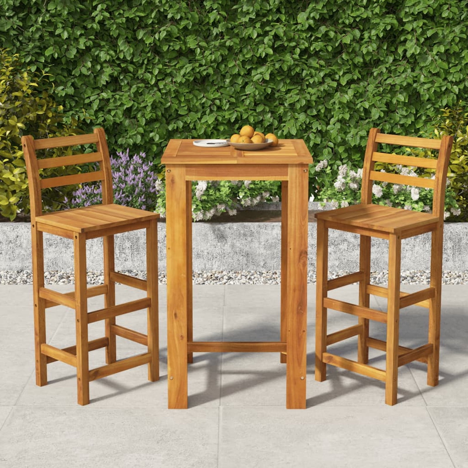 moobody 3 Piece Outdoor Dining Set, Acacia Wood Bar Table and 2 Stool