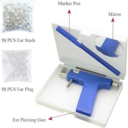 XIRQI Ear Piercing Kit, Professional Ear Body Pierce Piercing Gun Reusable Tools Beauty Kit Set Painless Hole Piercing Machine with 98Pcs Stainless Steel Ears Studs for Ear Nose Navel (Blue)