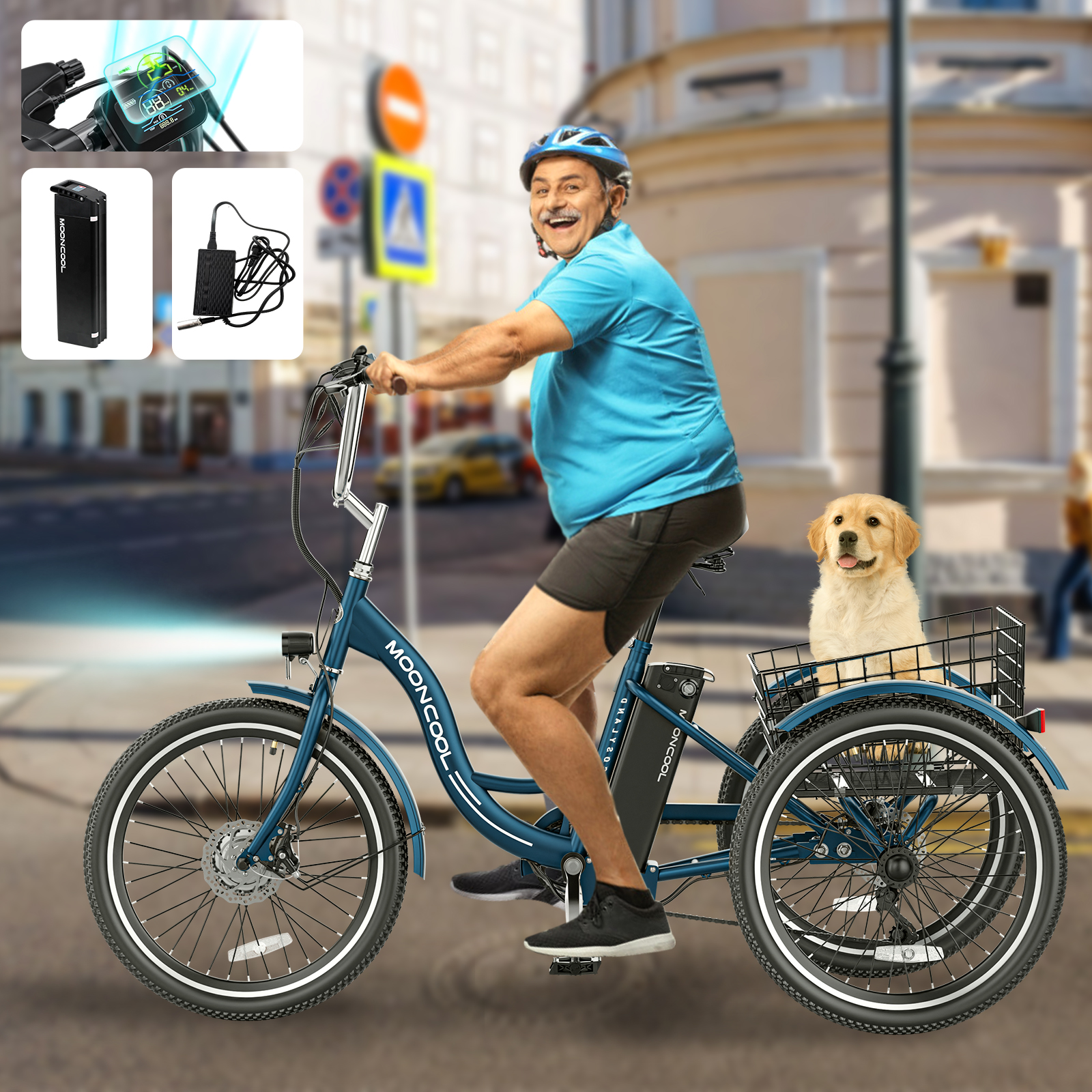 MOONCOOL 350W Motorized Electric Trike, 7 Speed 3 Wheel Electric Bicycle with 36V 10.4Ah Lithium Battery UL Certified, 24"/26" Electric Tricycle for Adults with Rear Basket