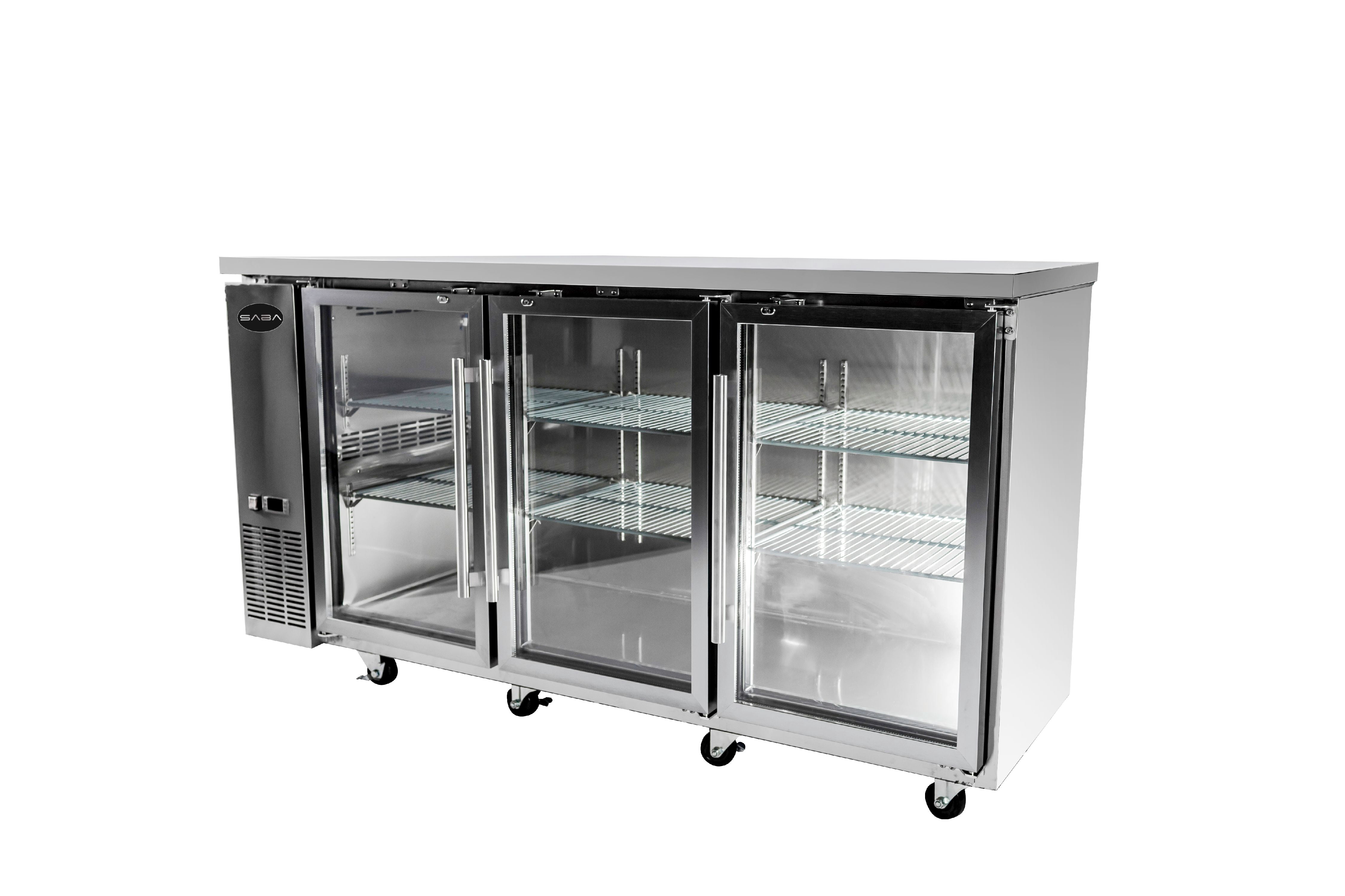 Heavy Duty Commercial Stainless Steel Back Bar Cooler with 3 Glass Doors (24" depth 72" length)