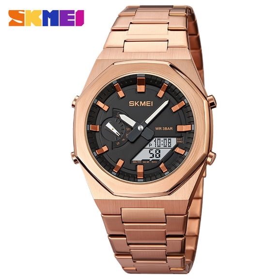 Men's watch with synchronized movement, stylish business electronic watch, steel band men's wristwatch, fashionable trendy watch