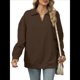 thumbnail image 1 of de Larga con Cuello en V para Mujer, Sudaderas Ligeras, Ropa de Moda de Otoño 2025. Café L, 1 of 10