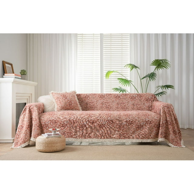 Nvzi Funda de sofá de poliéster, funda de toalla para sofá de sala de estar, fácil de instalar, lavable, protector de sofá para muebles, 70,87 x 102,36 pulgadas (rosa)