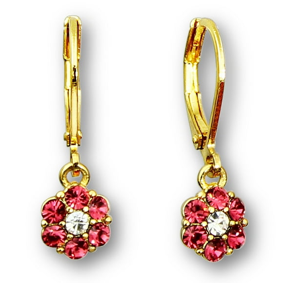 Boucles d'Oreilles Créoles Fleur en Cristal pour Filles / Boucles d'Oreilles à Levier Plaquées Or pour Petites Filles / Boucles d'Oreilles pour Petite Fille / Ensemble de Boucles d'Oreilles Hypoallergéniques pour Filles