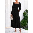 thumbnail image 2 of Vestido PRETTYGARDEN negro con fruncido, manga larga y capas, talla M, 2 of 8