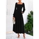 thumbnail image 2 of Vestido PRETTYGARDEN negro con fruncido, manga larga y capas, talla M, 2 of 8
