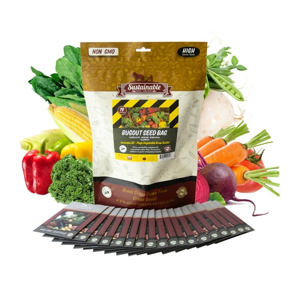 Sustainable Seed Company Bug Out Bag 12000 Vegetable & Herb Plant Seeds, Non-GMO