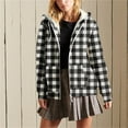 thumbnail image 2 of QQAMB Women's Winter Coat Sherpa Lined Plaid Flannel Jacket Full Zipper Hooded Flannel Shirt Jacket Warm Shacket Gray M, 2 of 6