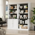thumbnail image 6 of 5-Tier Open Bookcase, Tall Roman Column Bookshelf with LED Lights, White & Black Wood Grain Adjustable Book Shelves, Freestanding Display Storage Organizer for Home Office, Living Room, 6 of 7