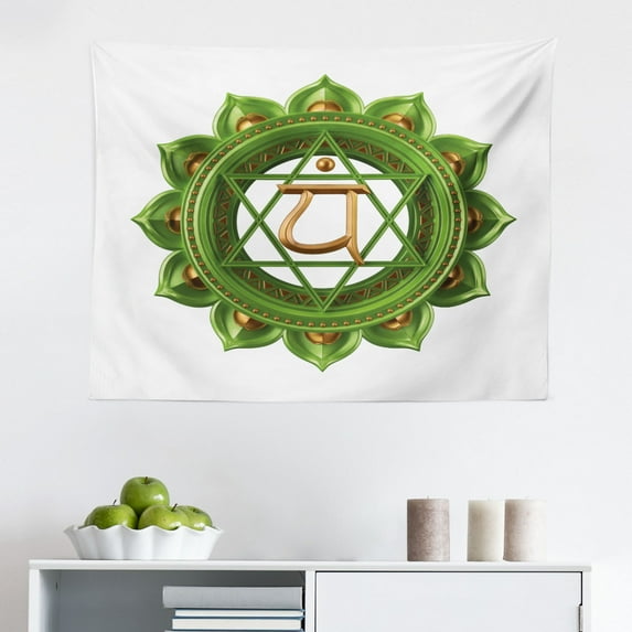 Colorful Tapestry, Ornate Girl on Lotus Flower with Eastern on Body Mind Calming Concept, Fabric Wall Hanging Decor for Bedroom Living Room Dorm, 2 Sizes, Black Pink, by Ambesonne