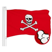 G128 Pirate Jolly Roger Bones Red Flag | 16x24 In | ToughWeave Series Embroidered 300D Polyester | Novelty Flag, Embroidered Design, Indoor/Outdoor, Brass Grommets