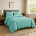 thumbnail image 2 of Amay Organic Cotton Duvet Cover Set, 3 Piece, 500 Thread Count, Full Size Bedding Set Aqua Solid Luxury Comforter Quilt Cover with Zipper & Ties, 2 of 9