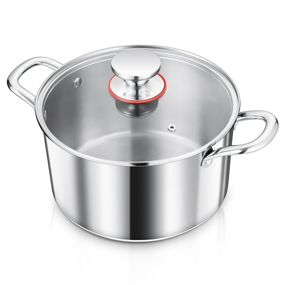 Vesteel 5 Qt Tri-Ply Stainless Steel Stock Pot, 5 Quart Stockpot Pasta Cooking Cookware with Visible Lid for Soup