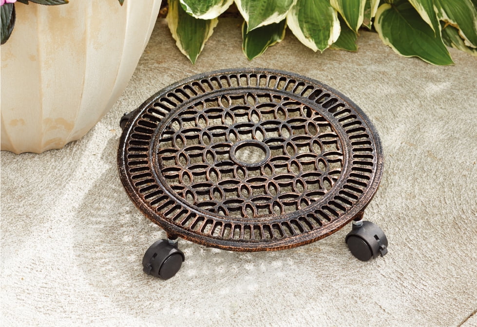 Better Homes and Gardens 14 in. Outdoor Lattice Cast Iron Plant Caddy