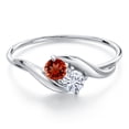 thumbnail image 3 of Gem Stone King 10K White Gold Round Red Garnet and White Moissanite Ring for Women (0.36 Cttw, Round 3.5MM, Gemstone January Birthstone, Size 8), 3 of 6