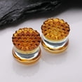 thumbnail image 2 of A Pair of Amber Honeycomb Glass Double Flared Plug, 2 of 4