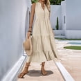 thumbnail image 4 of New summer style simple midi dress with buttons, solid color, V-neck, sleeveless design, 4 of 5