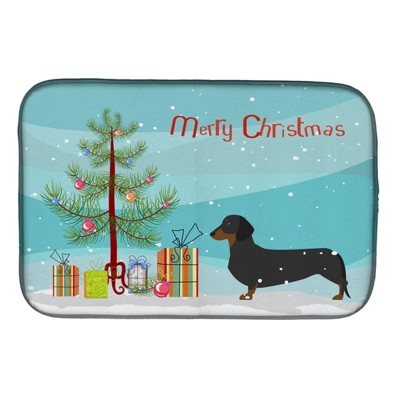 Dachshund Merry Christmas Tree Dish Drying Mat