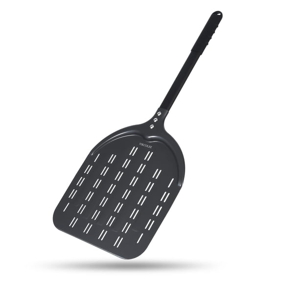 Perforated Pizza Peel, 12 x 14 Inch Rectangular Pizza Turning Peel, Professional Anodized Aluminum Turning Pizza Spatula, 26 inch overall