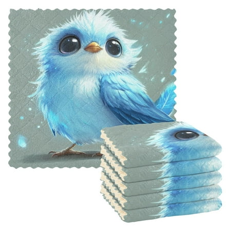 

6 Pieces of Kitchen Towels 11x11Inch Kitchen Dish Cloths Kitchen Dish Towels Reuseable Cleaning Cloths Adorable Blue Bird
