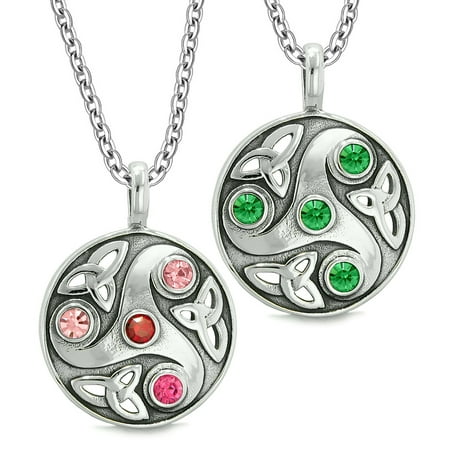 Goddess Celtic Triquetra Amulets Love Couples or Best Friends Set Royal Red Green Pink Pendant