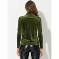 thumbnail image 4 of DARING DIVA Women's Turtleneck Long Sleeve Stretchy Velvet Blouses XS Olive Green, 4 of 6