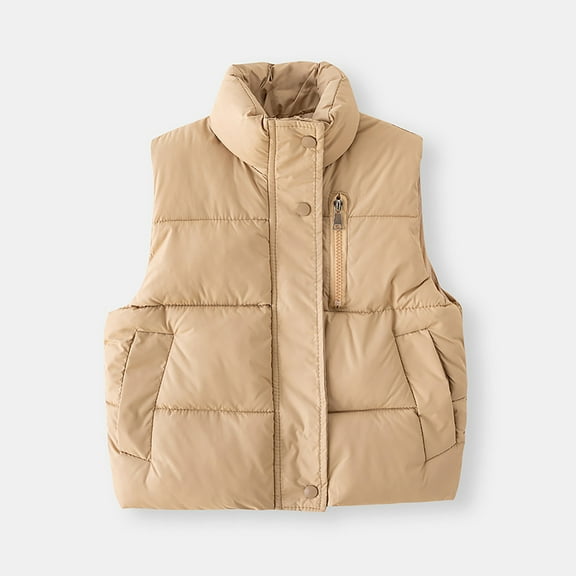 Puffer Vest Jacket Khaki Puffer Vest Full-Zip Sleeveless Lightweight Kids Puffer Jacket Boy Vest 4-5 Years