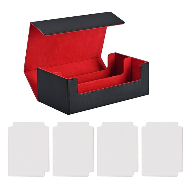 Caja para mazo de cartas, cierre magnético coleccionable, duradera, con pantalla de 4 divisores de tarjetas Negro Rojo con