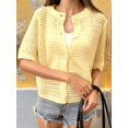 thumbnail image 5 of Women's Hollow Out Short Sleeve Knit Cardigan Yellow M, 5 of 9