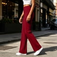thumbnail image 6 of UKHCCC Plus Size Women's Yoga Pants Flared with Pockets High Waisted Solid Trousers Casual Workout Lounge Bootcut Stretchy Cotton Soft Comfortable Daily Activewear S-2XL, 6 of 9