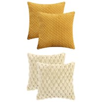 Unique Bargains 4 Pcs Throw Pillow Covers Plush Cushion 16" x 16" Beige/Yellow
