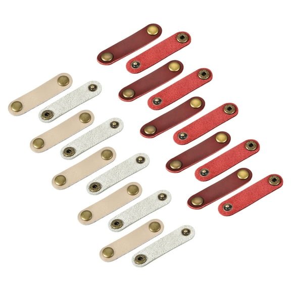 Leather Cable Straps Cord Organizer Cable Ties Portable Cable Management, Wine Red/Golden, Pack of 20