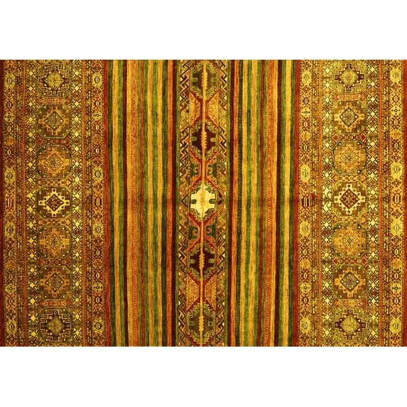 Ahgly Company Machine Washable Indoor Rectangle Abstract Yellow Contemporary Area Rugs, 5' x 7'