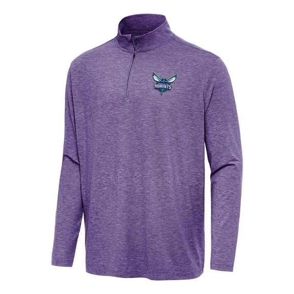 Men's Antigua Heather Purple Charlotte Hornets Hunk Quarter-Zip Top
