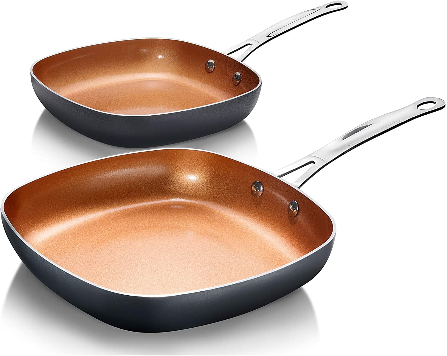 Copper! Gotham Steel 3 Piece Non-Stick Shallow Square Frying Pan Cookware Set 